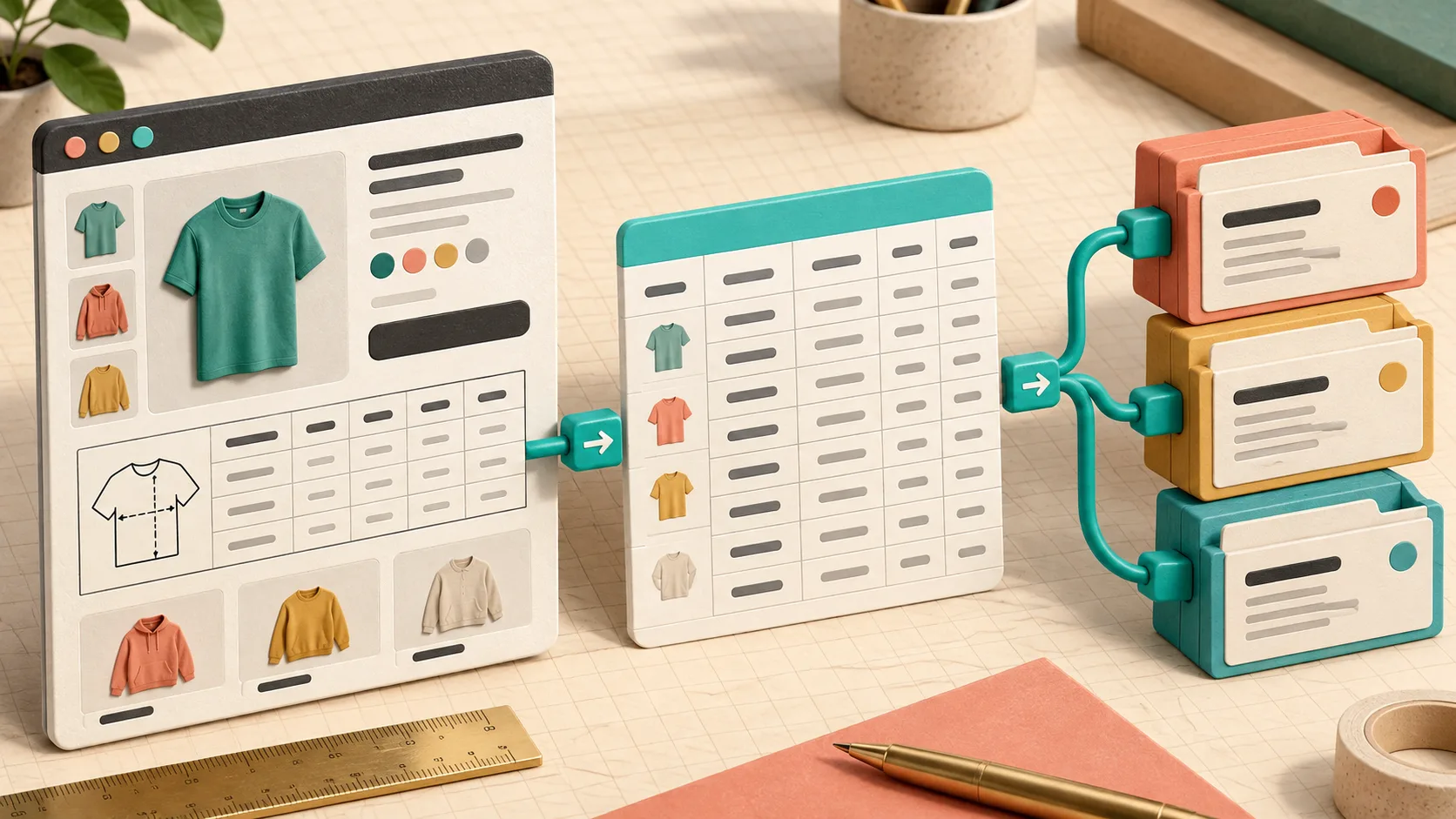 Structured size-chart data moving from product cards into merchant-owned records
