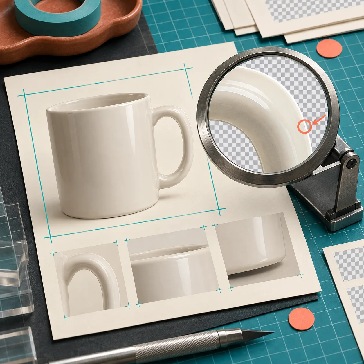 Inspecting a product cutout edge under a loupe