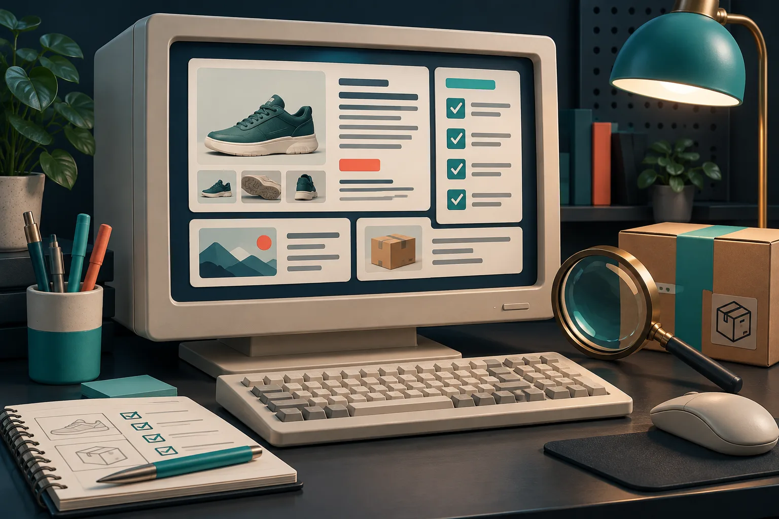 Ecommerce blog draft checked on a retro computer