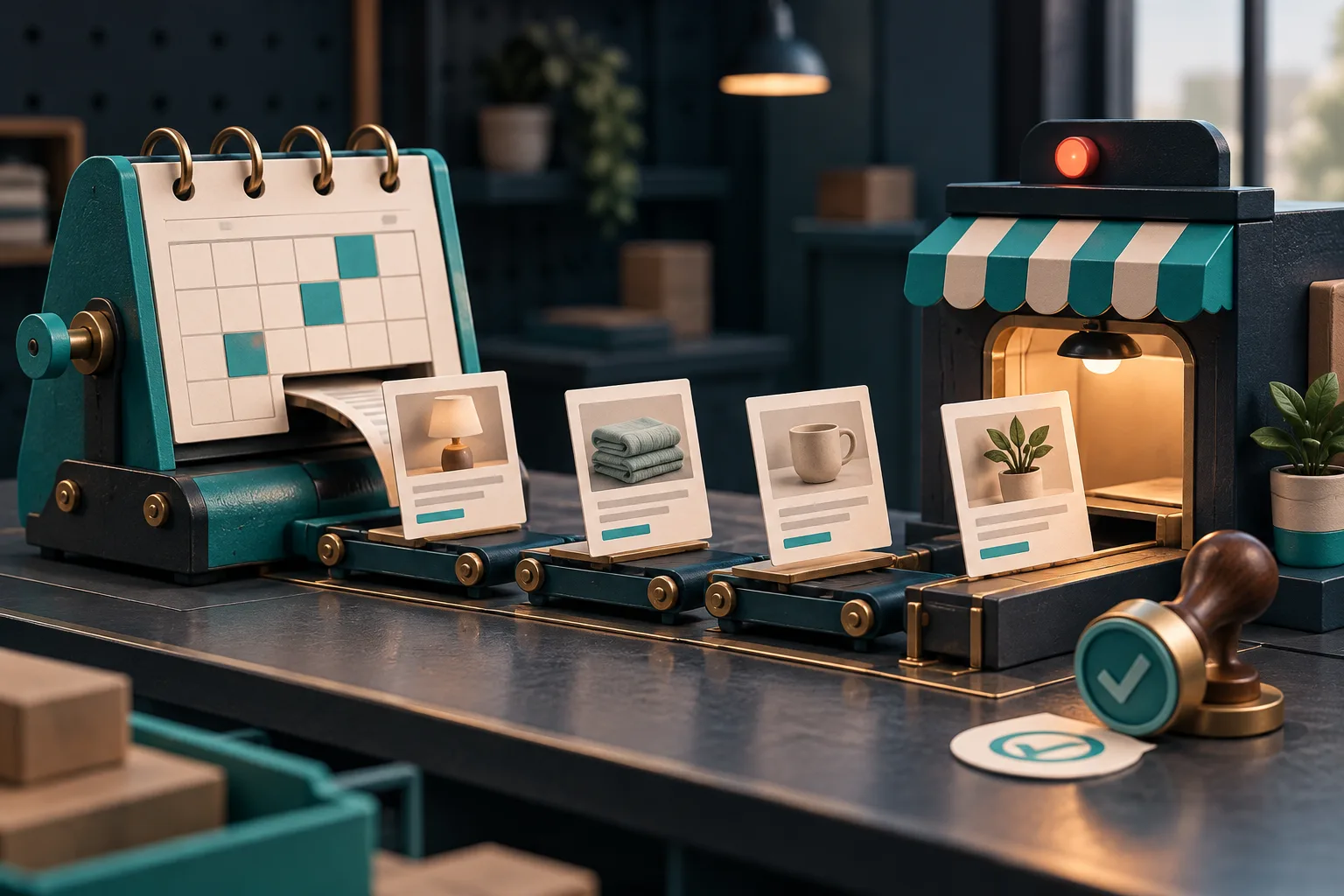 Calendar feeding reviewed ecommerce articles toward publishing