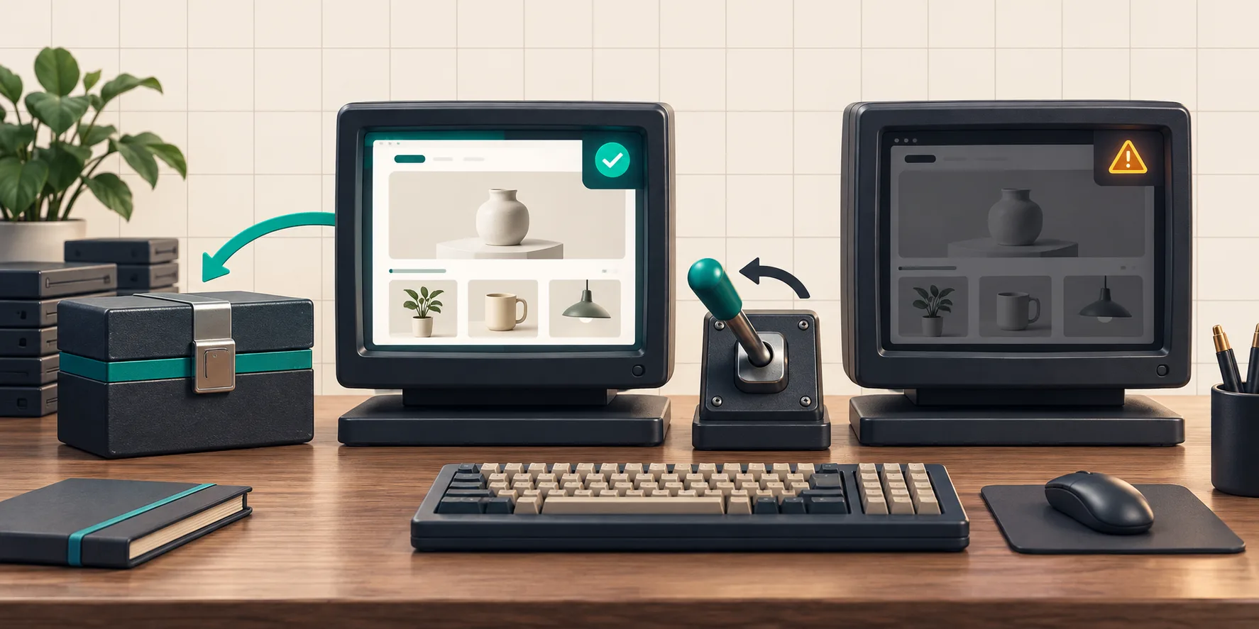 Retro workstation showing a reversible website deployment