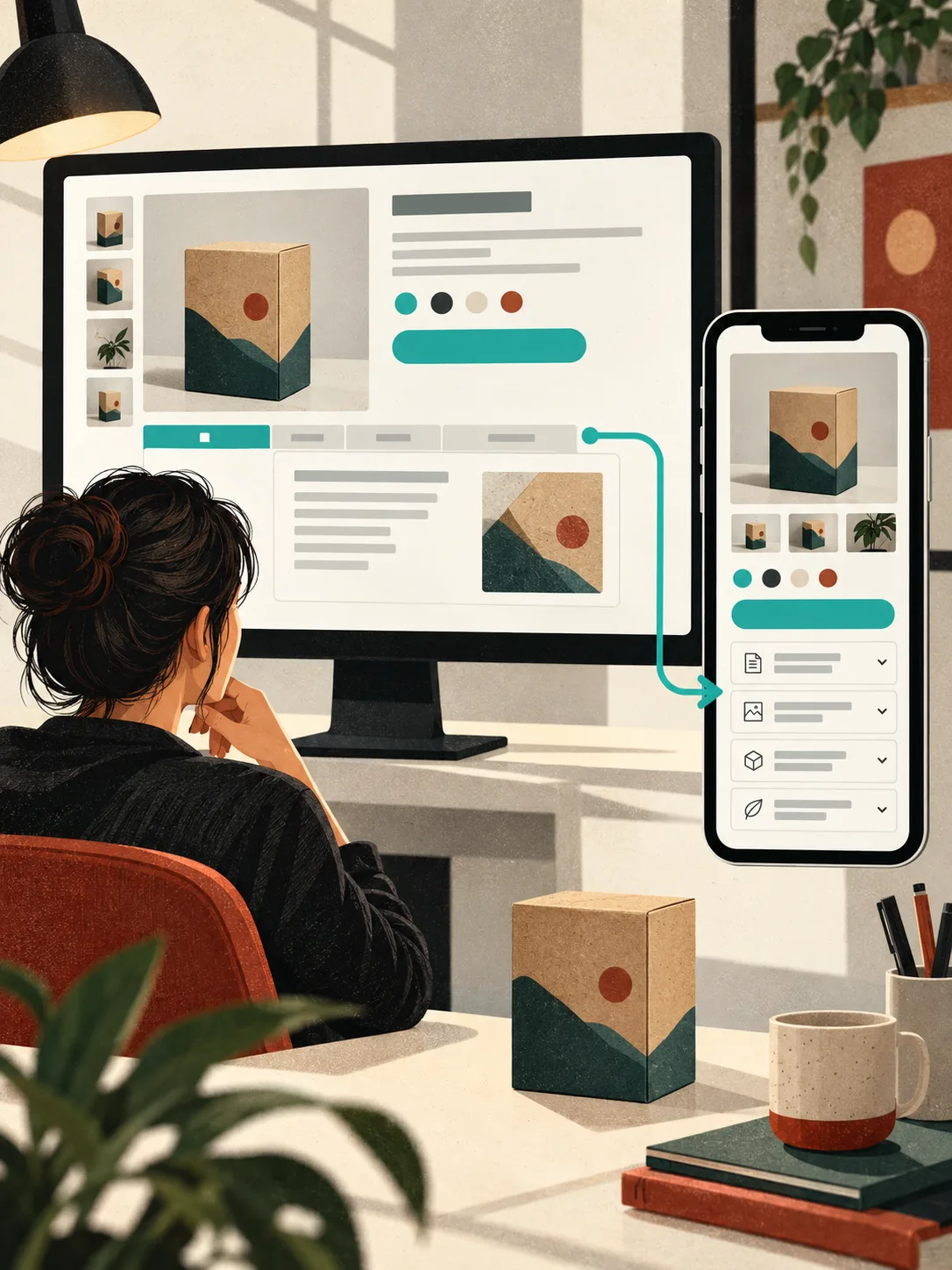 A product page adapting from desktop tabs to mobile accordions