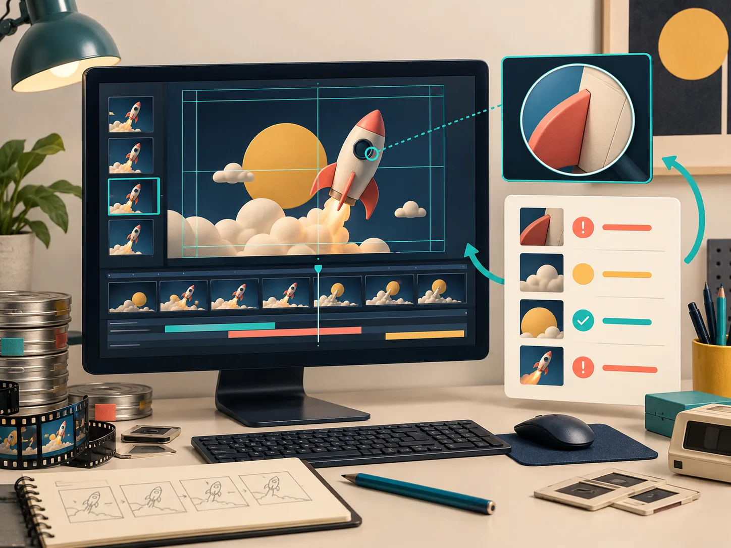 Frame review workstation for finding visual defects before delivery
