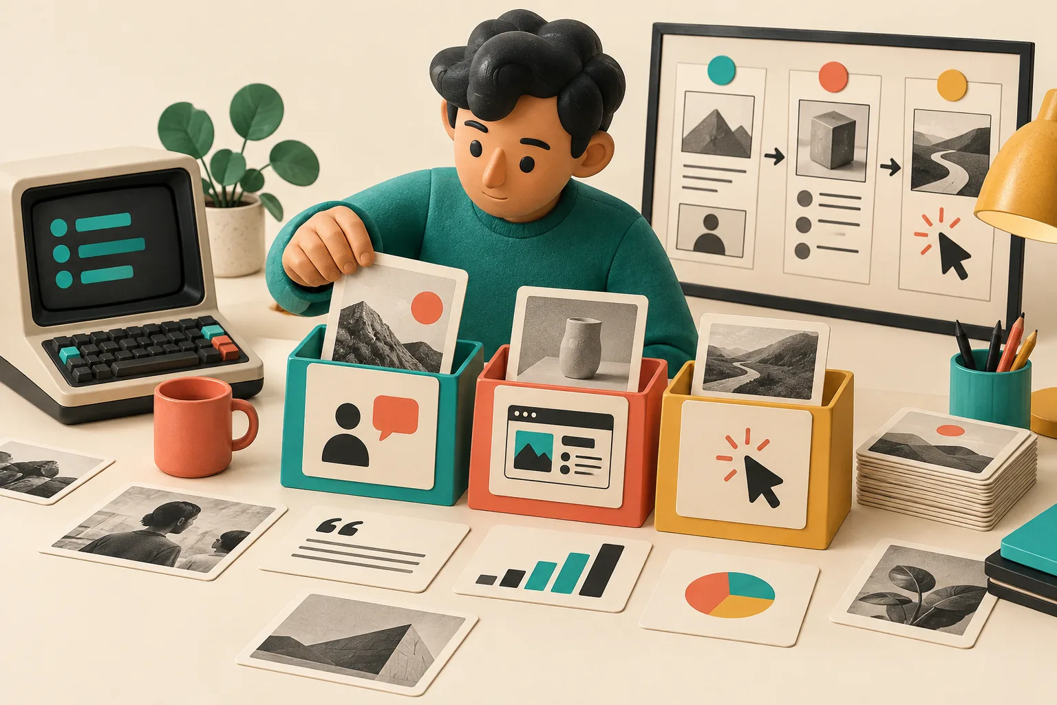 Website proof cards organized for a startup video brief
