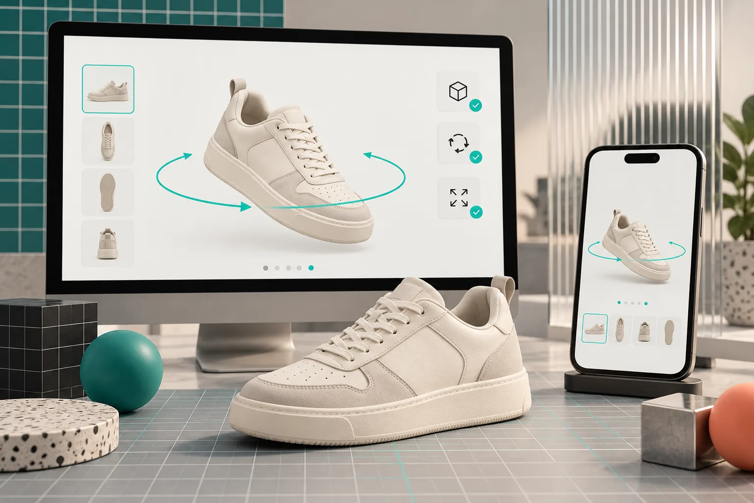 Shopify 3D product media checked on desktop and mobile