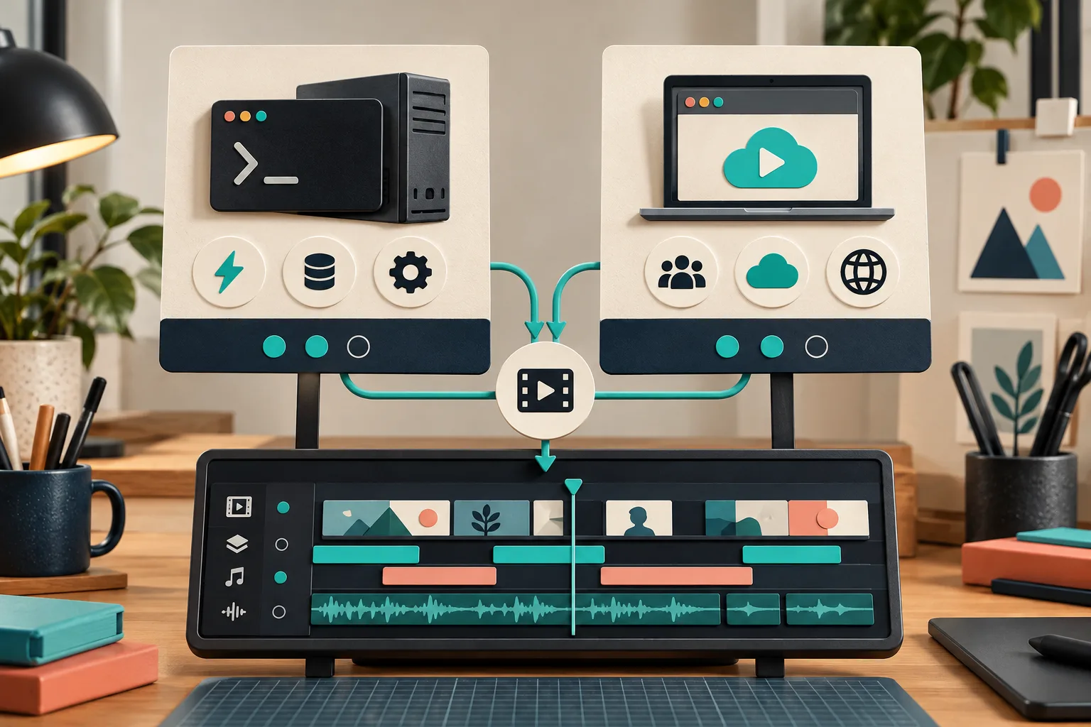 A visual comparison of local terminal and hosted browser workflows